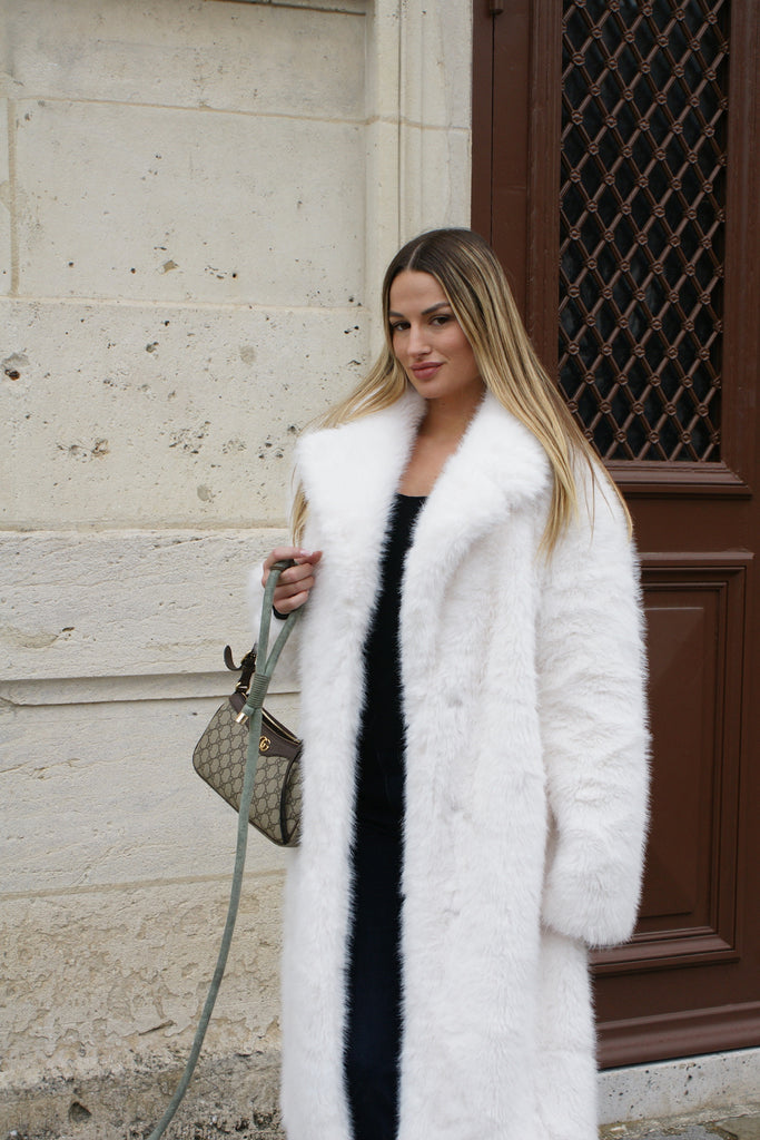 Manteau Long Fausse Fourrure Dioris Blanc