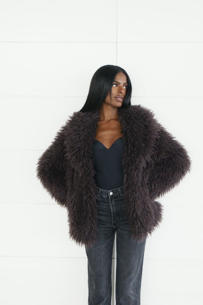 Manteau Mi-Long Fausse Fourrure Alba Marron